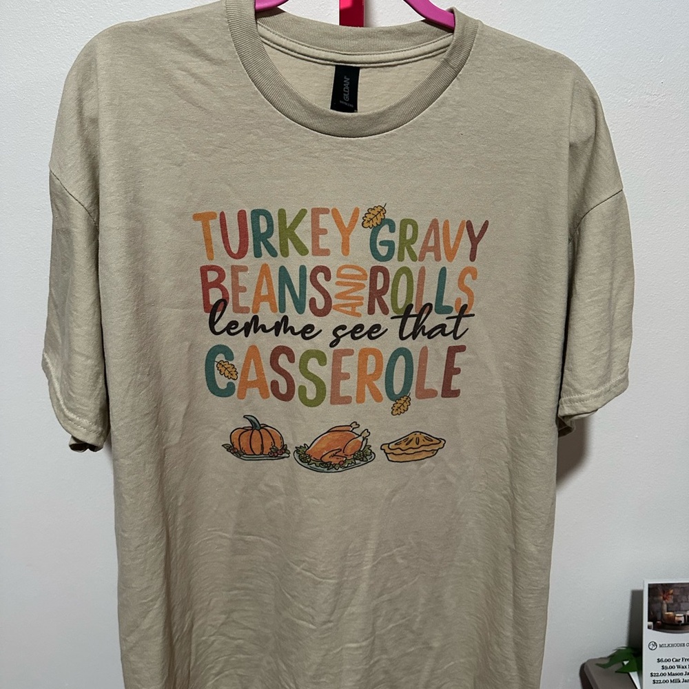Gildan Beige Short Sleeve Tee with Colorful Print